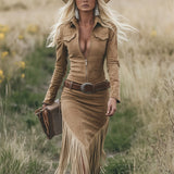 Sierra Western Fringe Zip Midi Dress