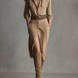 Savannah Suede Button-Front Midi Dress