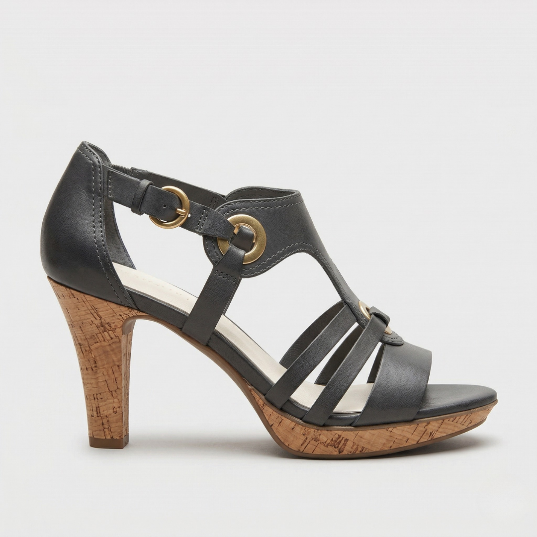 Carla™ | Leather Strappy Cork-Heel Orthopaedic Heels