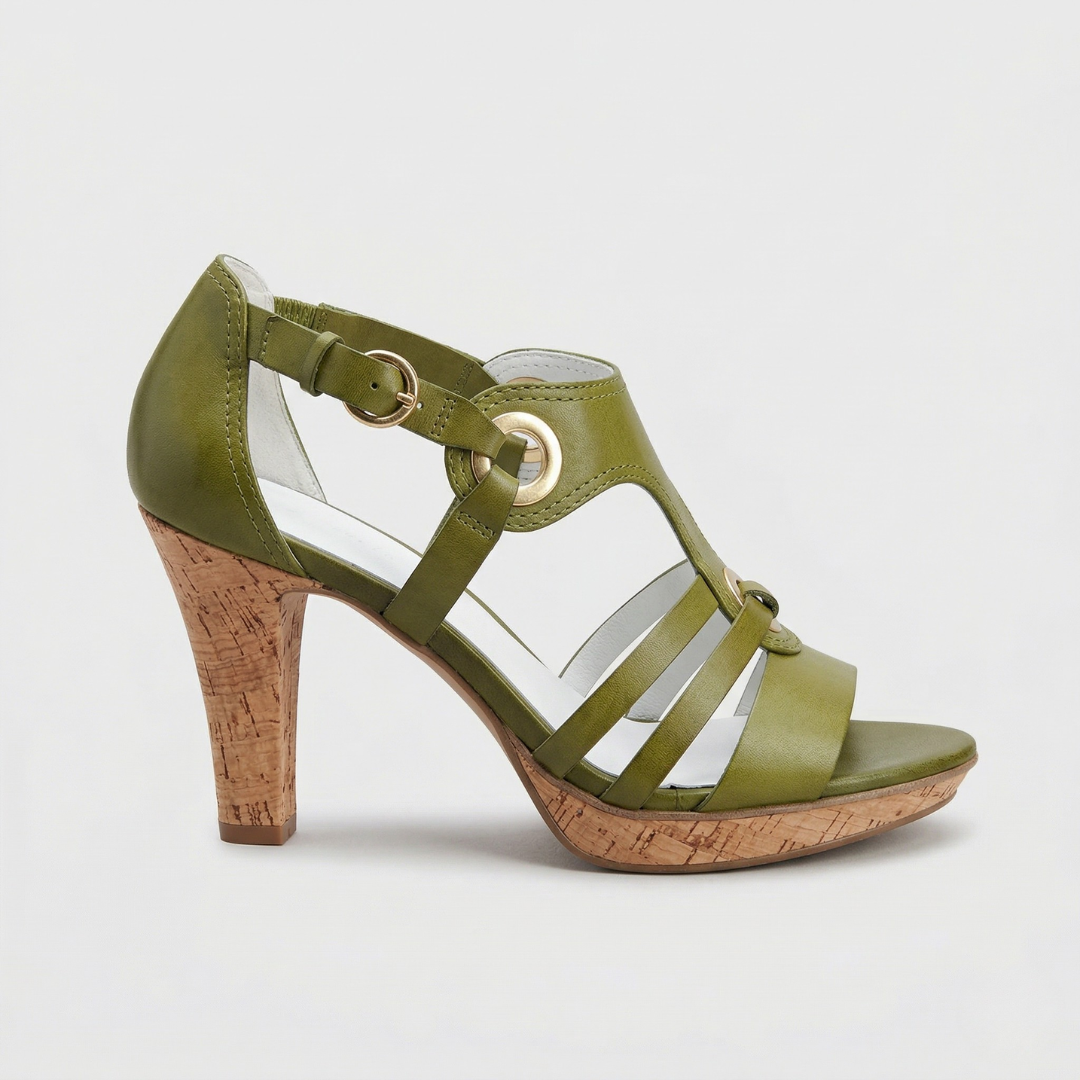Carla™ | Leather Strappy Cork-Heel Orthopaedic Heels