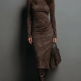 Marcelle Luxe™ | Contour Suede Turtleneck Midi Dress