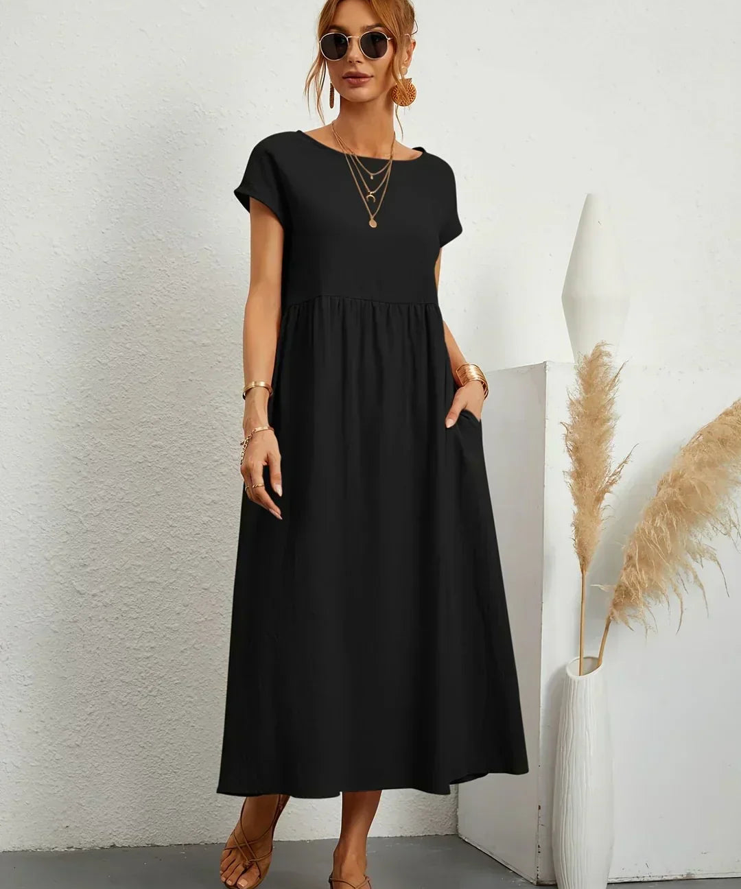 Hannah - Flowing Midi Dress of Timeless Elegance