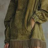 Savana Fringe™ | Vintage Suede Turtleneck Mini Dress