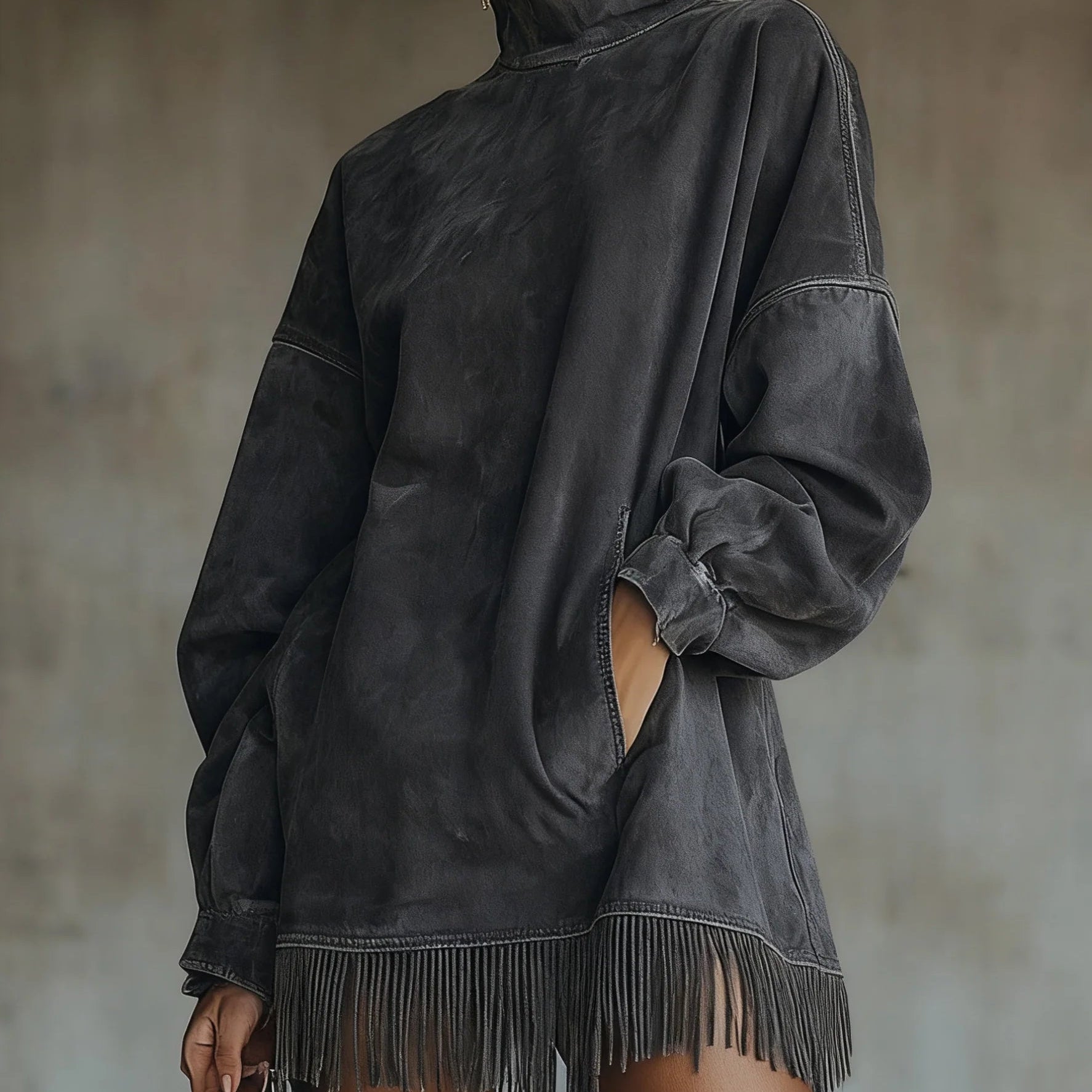 Savana Fringe™ | Vintage Suede Turtleneck Mini Dress