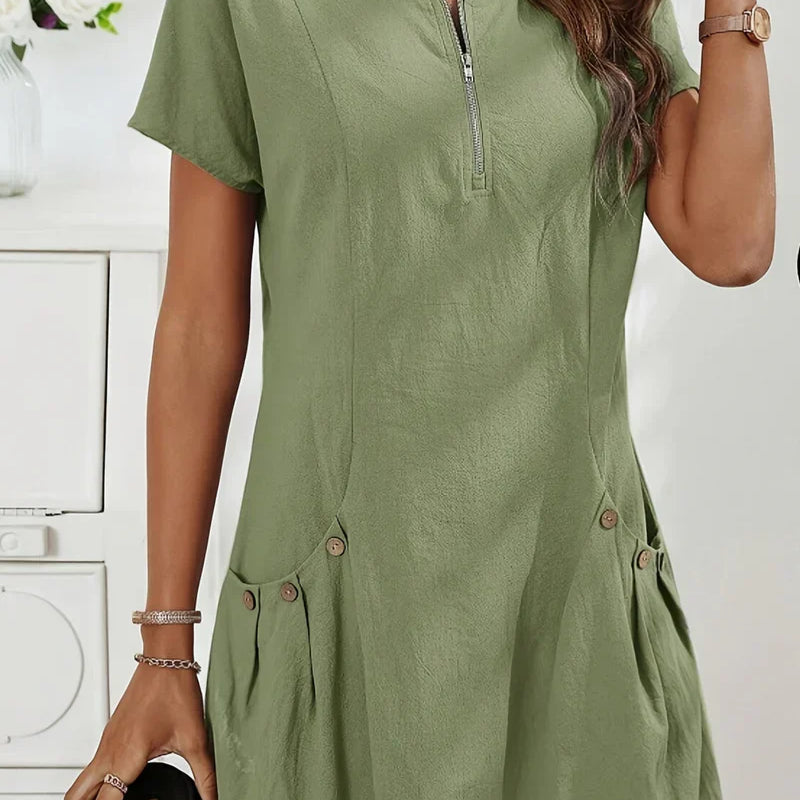 MARIELLA | Summer Dress with Elegant Zip, Practical Pockets, and Everyday Comfort