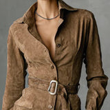 Sienna Belted Suede Button-Down Mini Dress