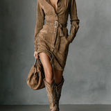 Sienna Belted Suede Button-Down Mini Dress