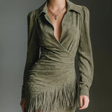 Seraphina Fringe™| Luxe Suede Wrap Mini Dress