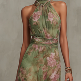 LIVIA | ELEGANT FLORAL HALTER MAXI DRESS