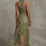 LIVIA | ELEGANT FLORAL HALTER MAXI DRESS