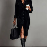Sienna Soft Corduroy Button-Down Midi Dress
