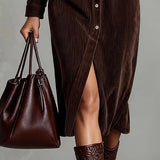 Isla™ | Sophisticated Suede Dress Cocoa Brown