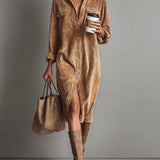 Sienna Soft Corduroy Button-Down Midi Dress