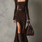 Aurelia Sculpted Square-Neck Slit Maxi Dress