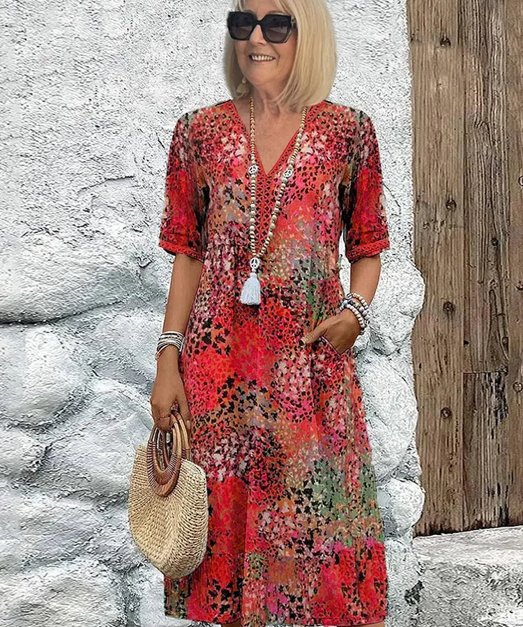 Niamh - V-Neck Dress with Print