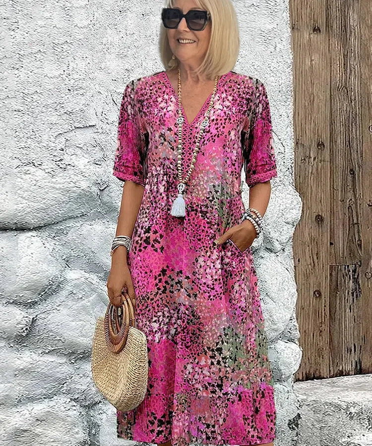 Niamh - V-Neck Dress with Print
