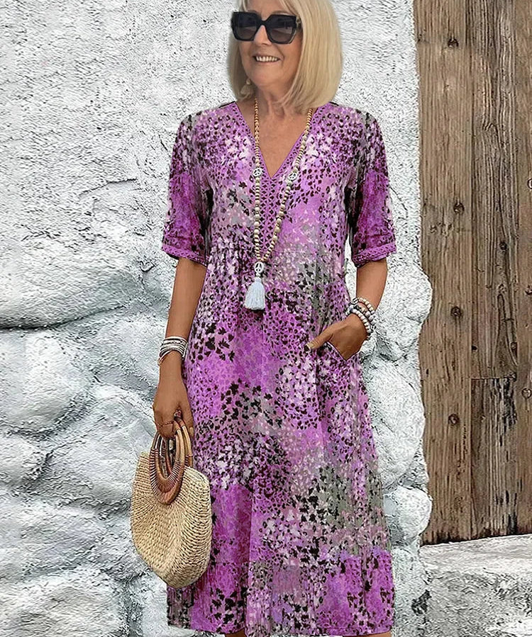 Niamh - V-Neck Dress with Print