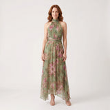 Sarah - Elegant Floral Halter Maxi Dress