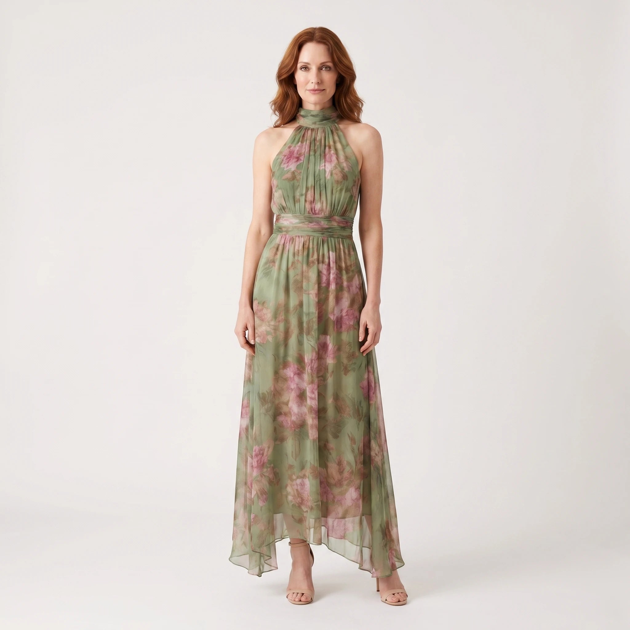 Sarah - Elegant Floral Halter Maxi Dress