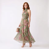 Sarah - Elegant Floral Halter Maxi Dress