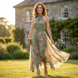 Sarah - Elegant Floral Halter Maxi Dress