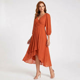 Charlotte - Elegant Dress with Asymmetric Hem and Flowing Sleeves