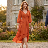 Charlotte - Elegant Dress with Asymmetric Hem and Flowing Sleeves