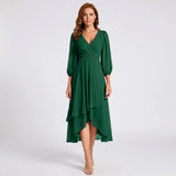 Charlotte - Elegant Dress with Asymmetric Hem and Flowing Sleeves