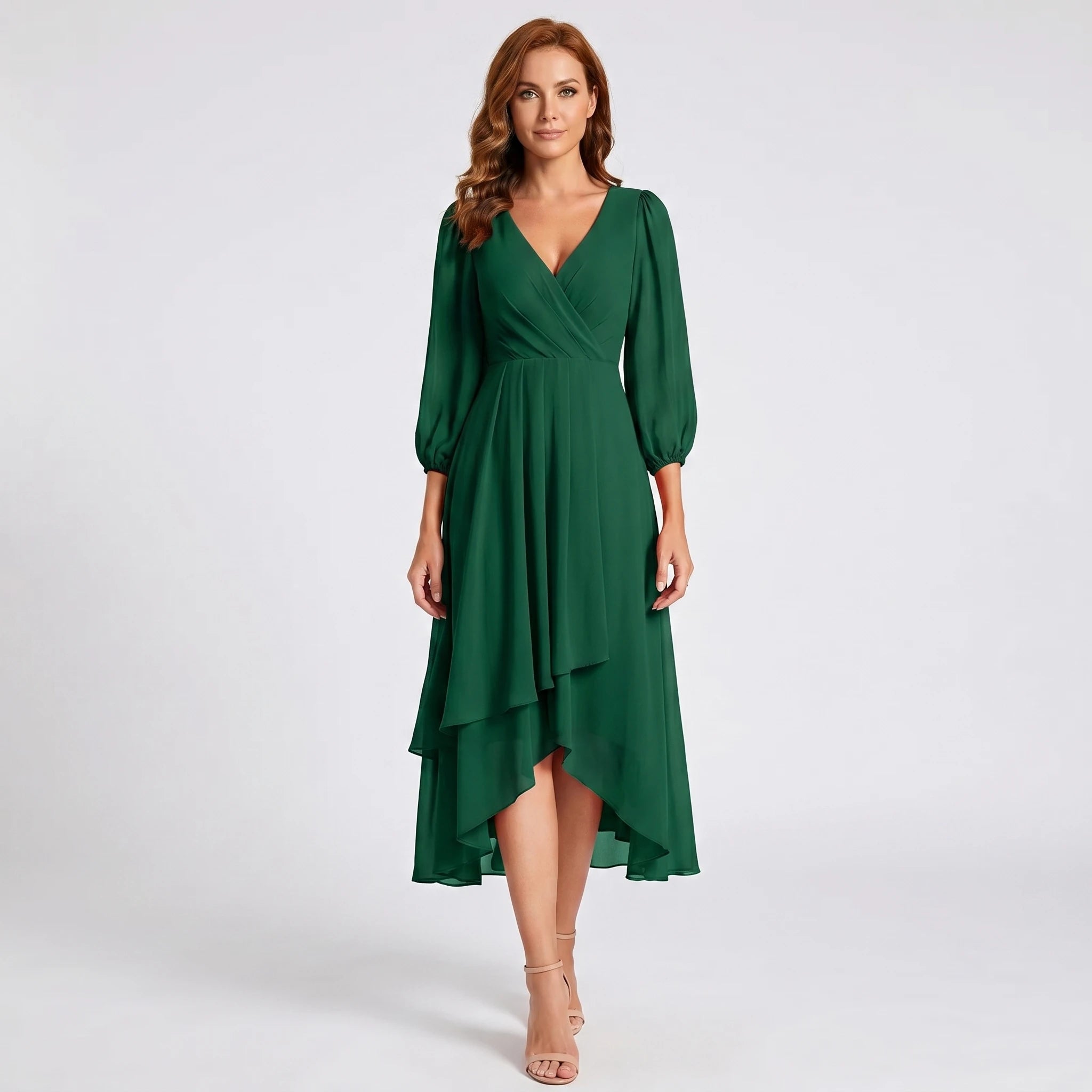 Charlotte - Elegant Dress with Asymmetric Hem and Flowing Sleeves