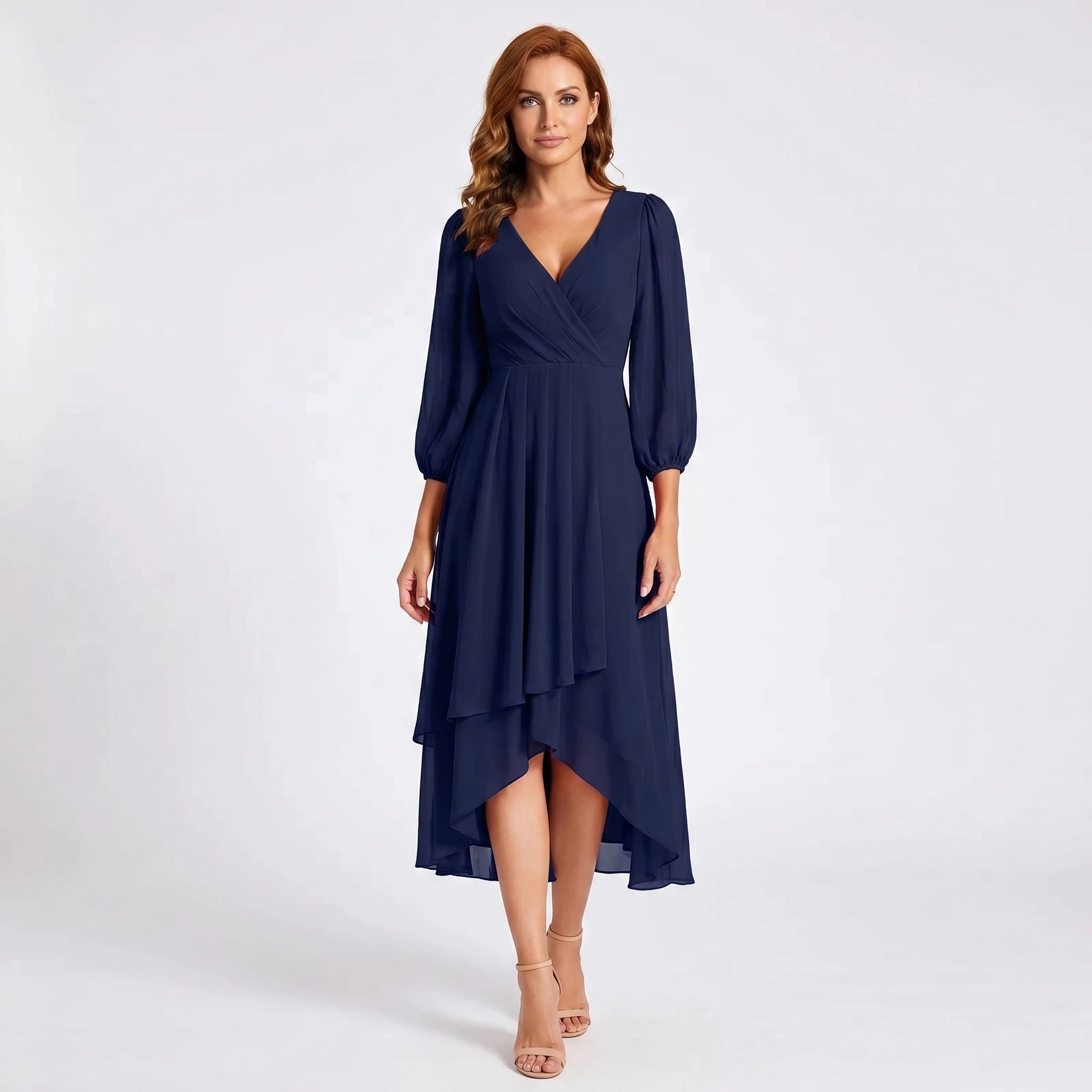 Charlotte - Elegant Dress with Asymmetric Hem and Flowing Sleeves