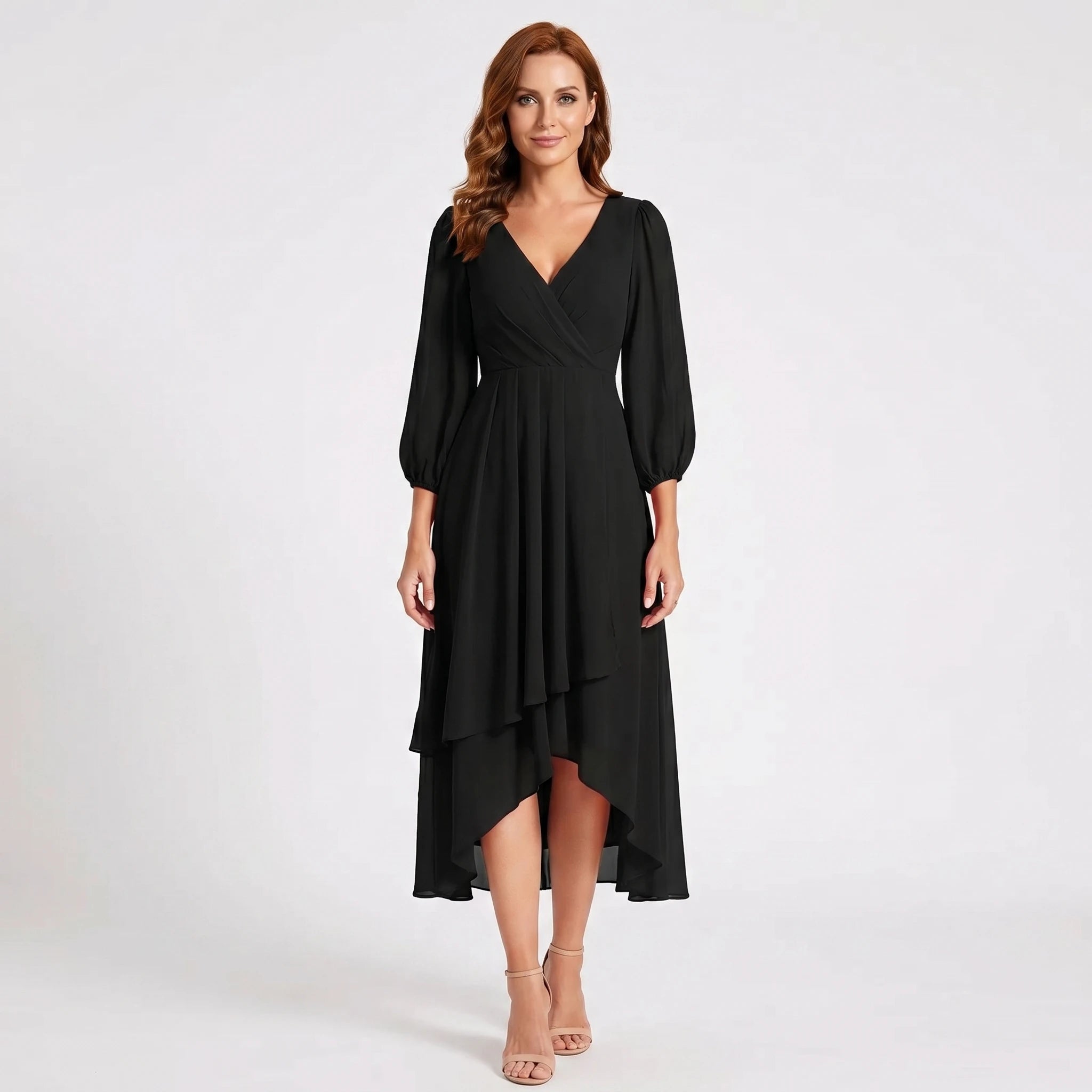 Charlotte - Elegant Dress with Asymmetric Hem and Flowing Sleeves