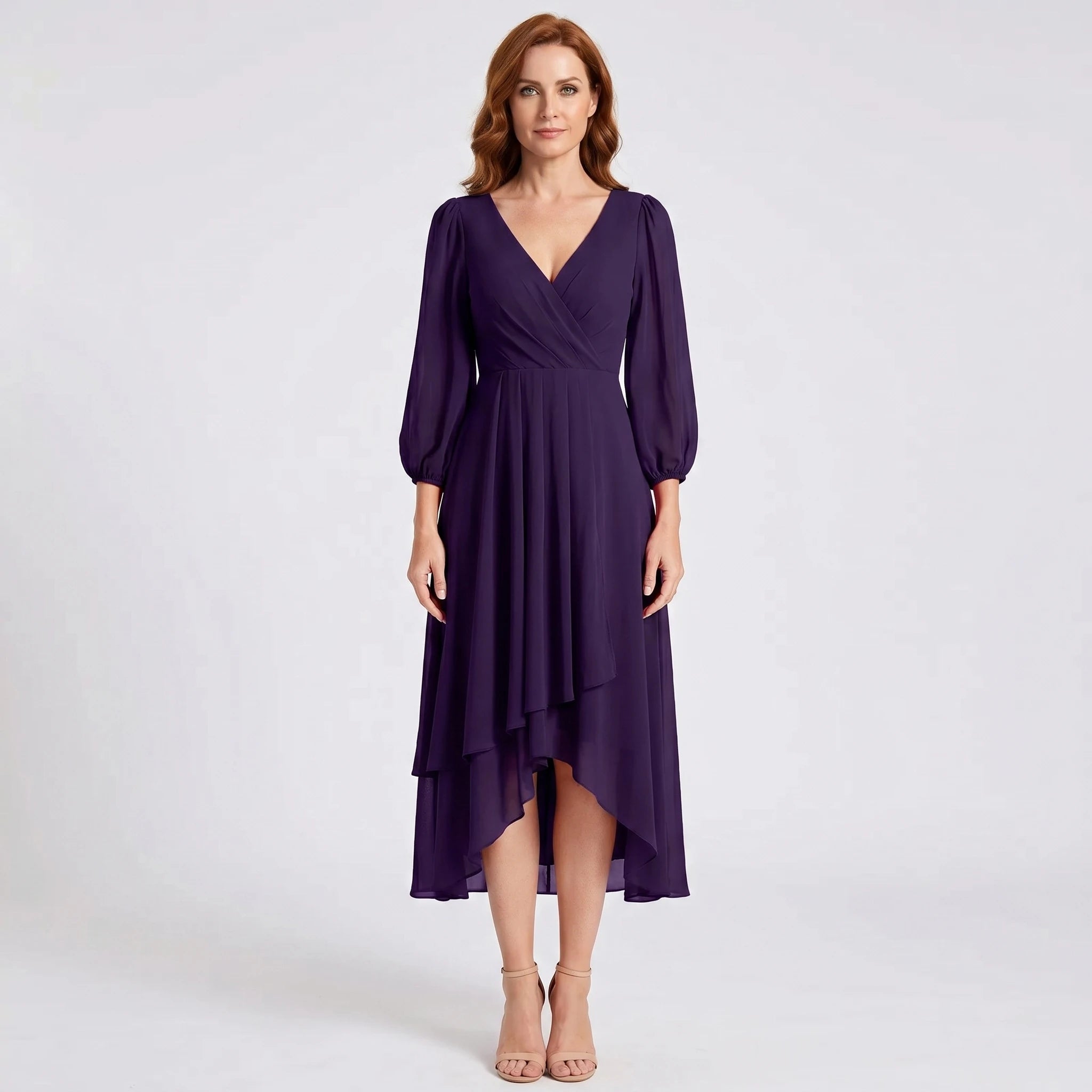 Charlotte - Elegant Dress with Asymmetric Hem and Flowing Sleeves