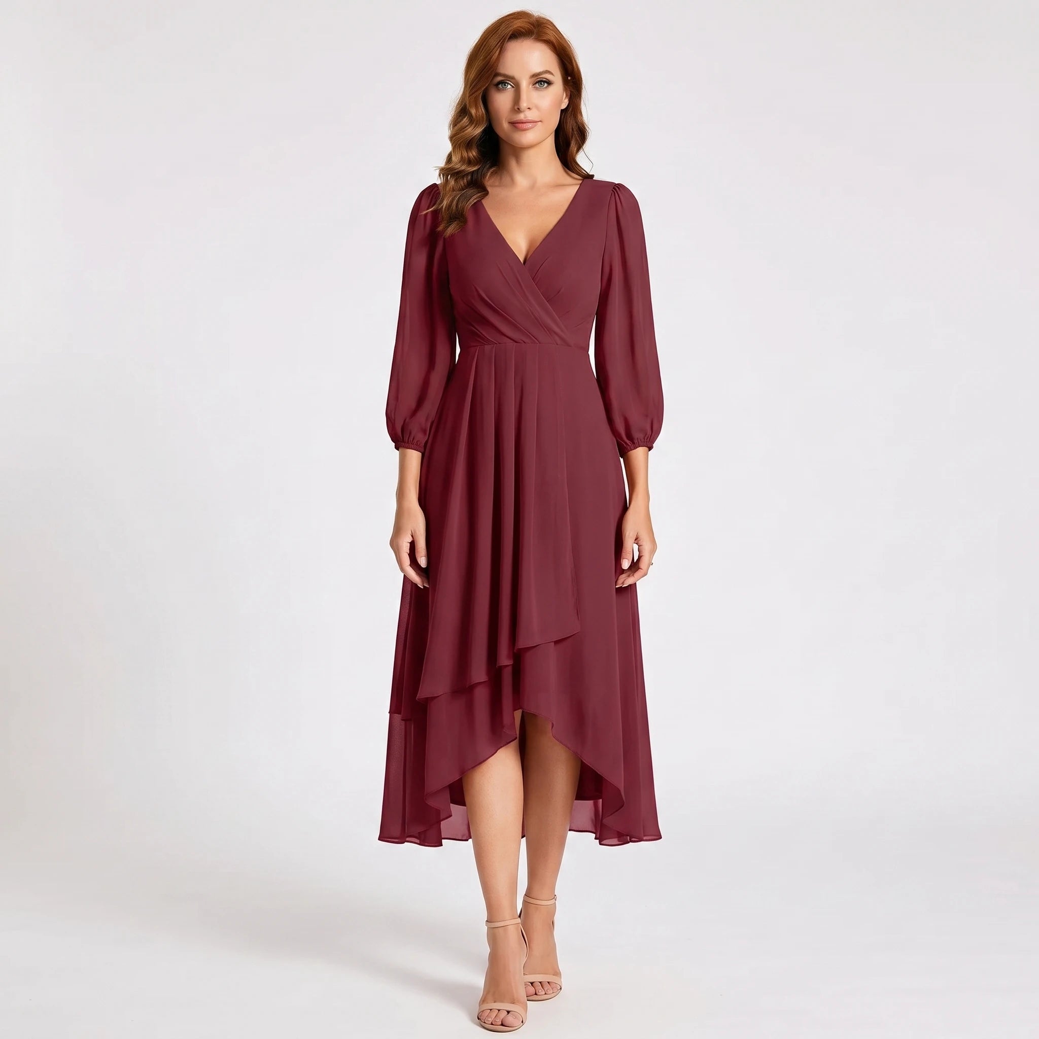 Charlotte - Elegant Dress with Asymmetric Hem and Flowing Sleeves