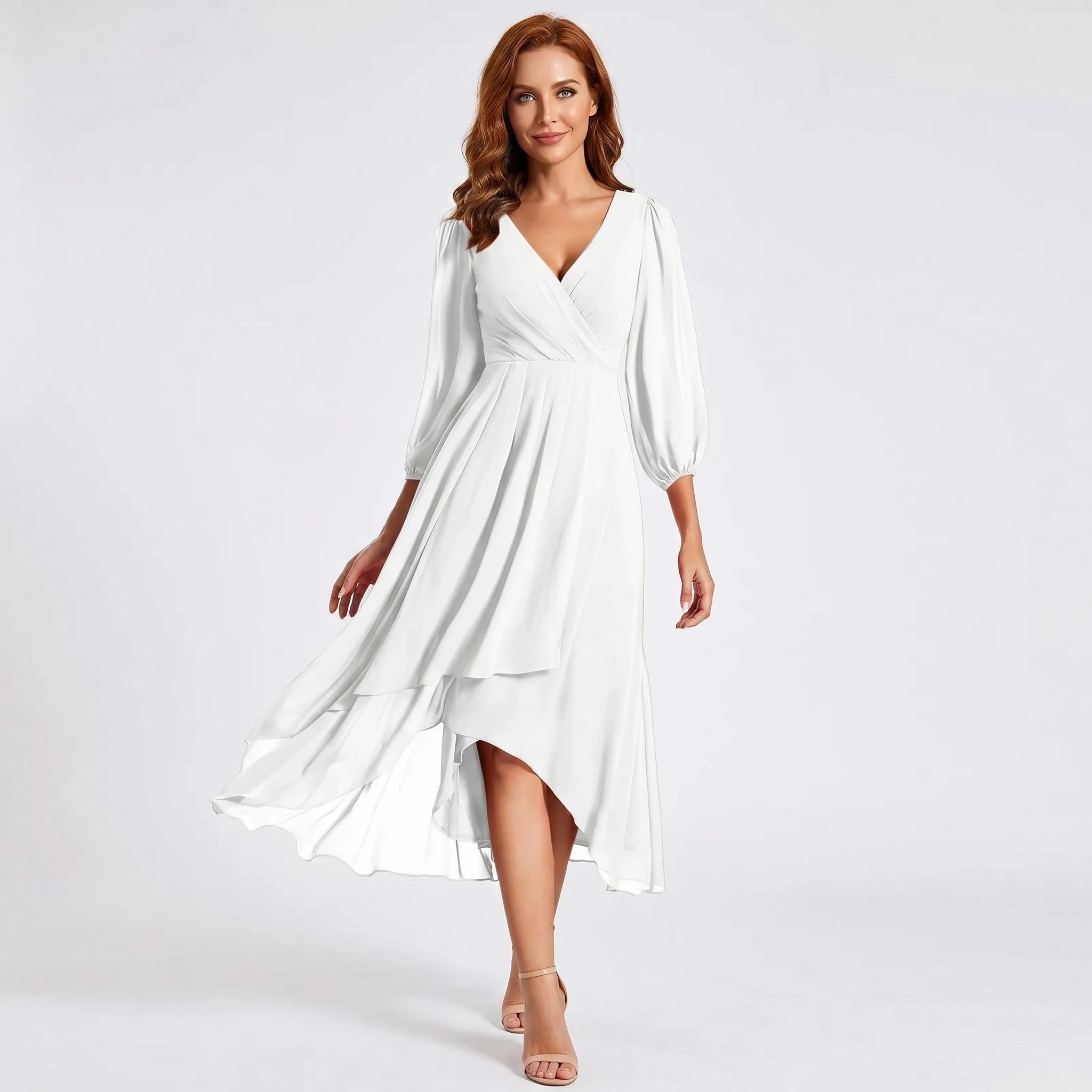 Charlotte - Elegant Dress with Asymmetric Hem and Flowing Sleeves