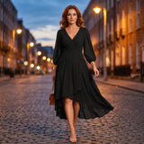 Charlotte - Elegant Dress with Asymmetric Hem and Flowing Sleeves