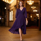 Charlotte - Elegant Dress with Asymmetric Hem and Flowing Sleeves