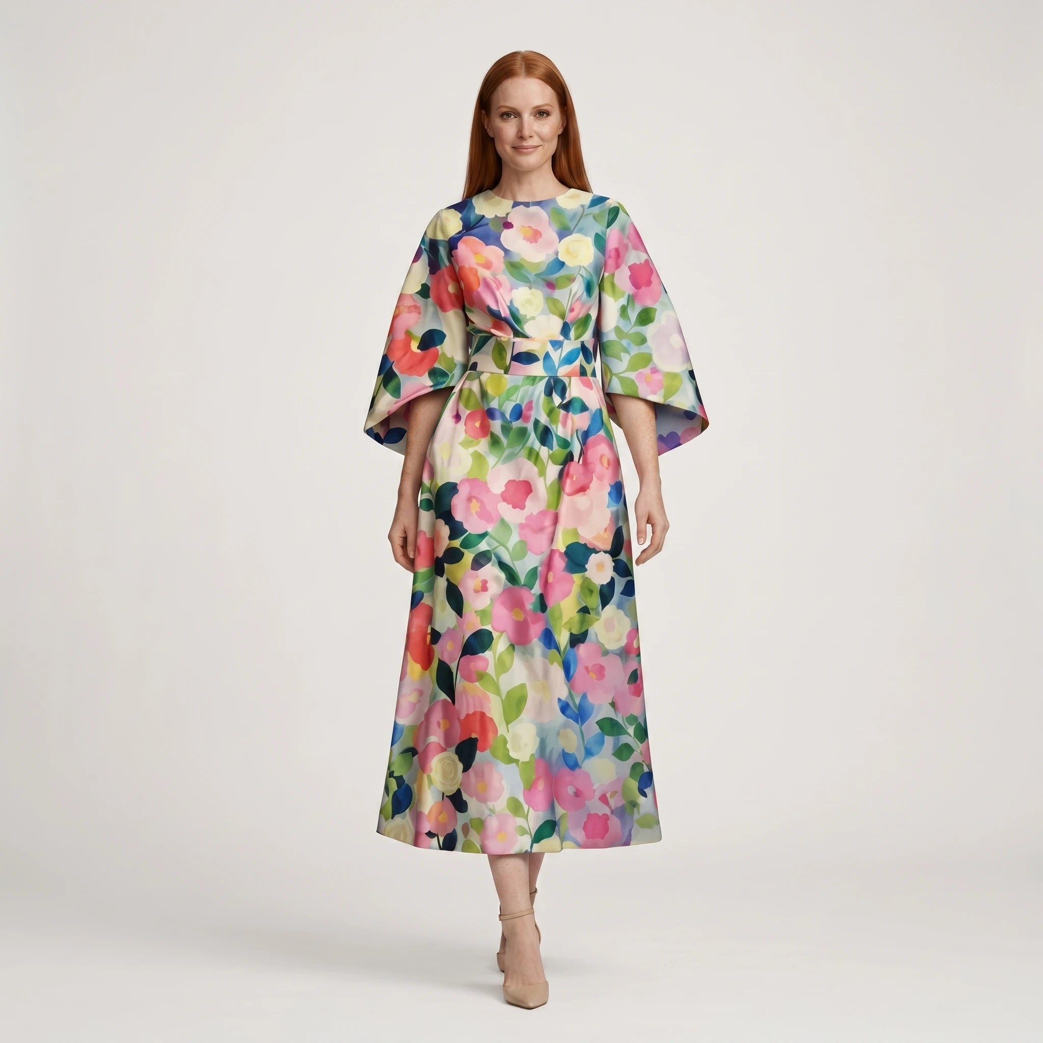 Alice - Floral Midi Dress with Sculpted Waist