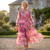 Molly - Vibrant Floral Wrap Dress with Tiered Silhouette