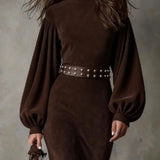 Aurelia™ | Luxe Suede High-Neck Maxi Dress