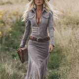 Sierra Western Fringe Zip Midi Dress